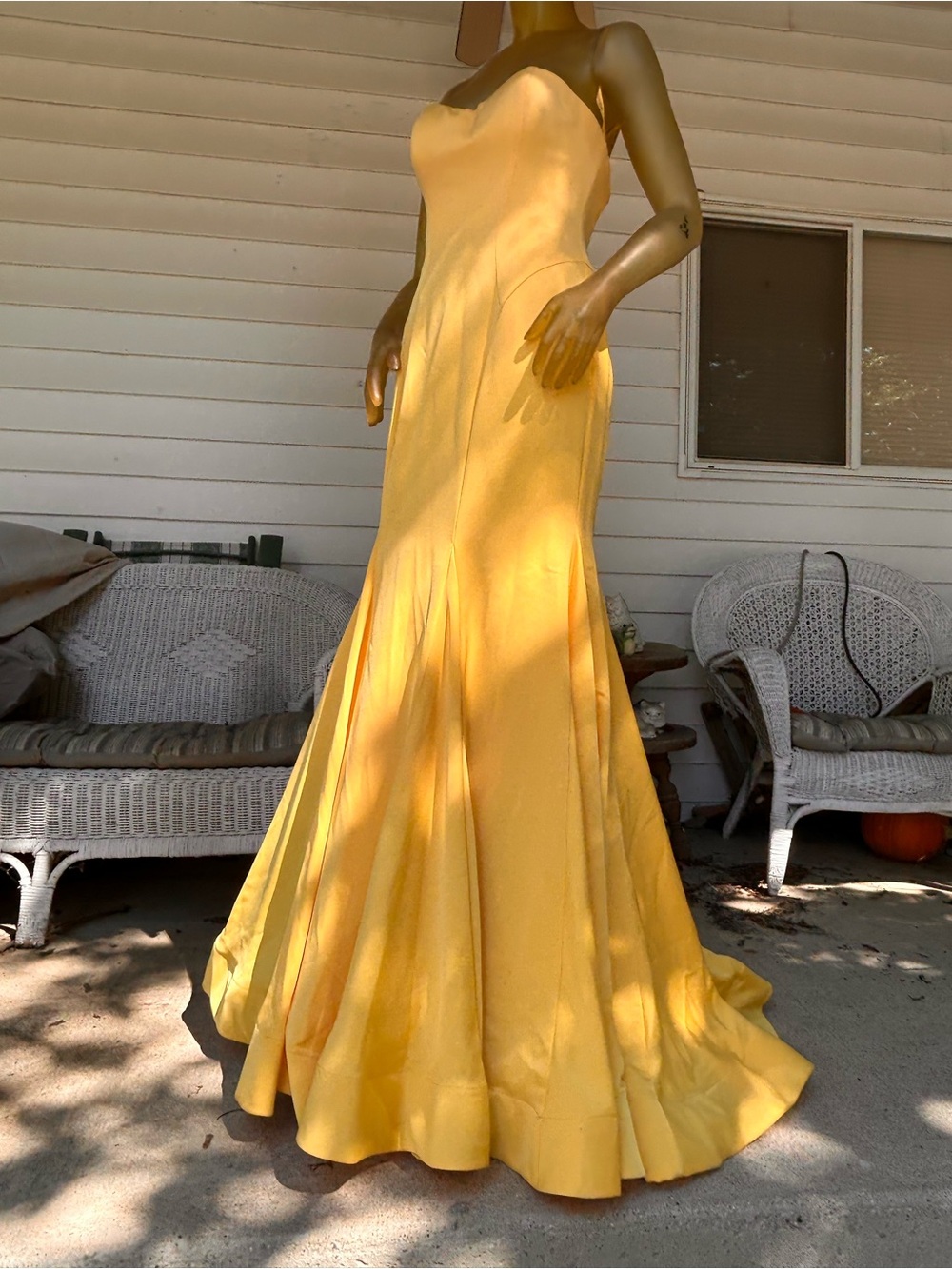 Mori Lee Strapless Golden Yellow Satin Gown